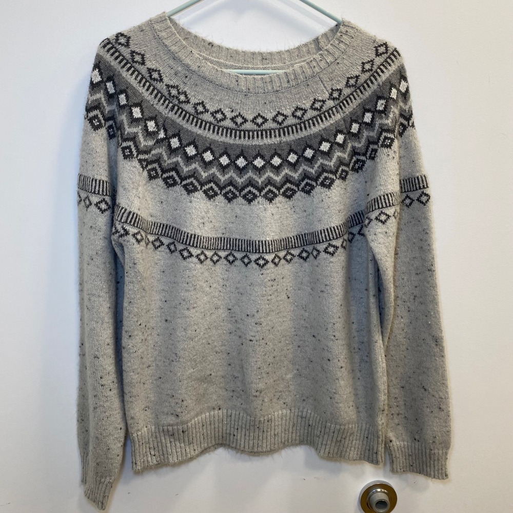 Weatherproof Vintage Sweater Sz L Grey Fair Isle Knit Cabin Cozy Gorpcore Nordic